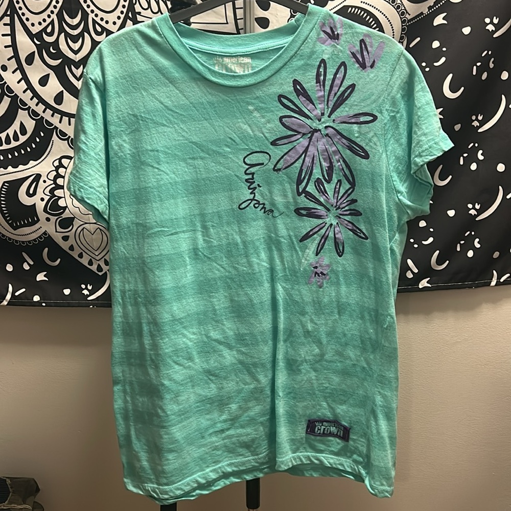 Arizona  Green and Purple Short Sleeve Tee with Floral Design